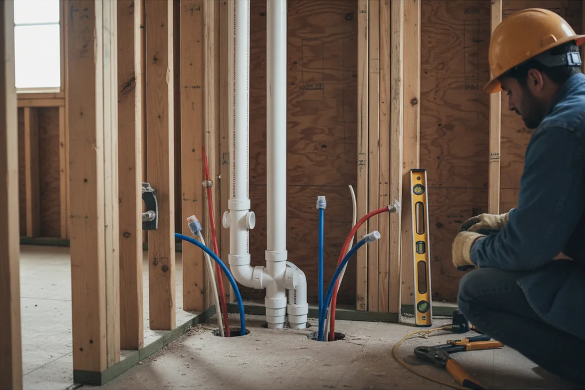 Drain and supply rough-in during Sump Pump Repair in Alfred