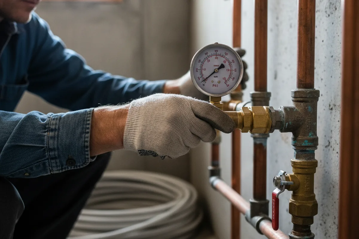 Pressure testing a repaired line during Water Line Repair in Alfred